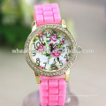 Wholesale diamante dial flower lady silicone rubber watch strap